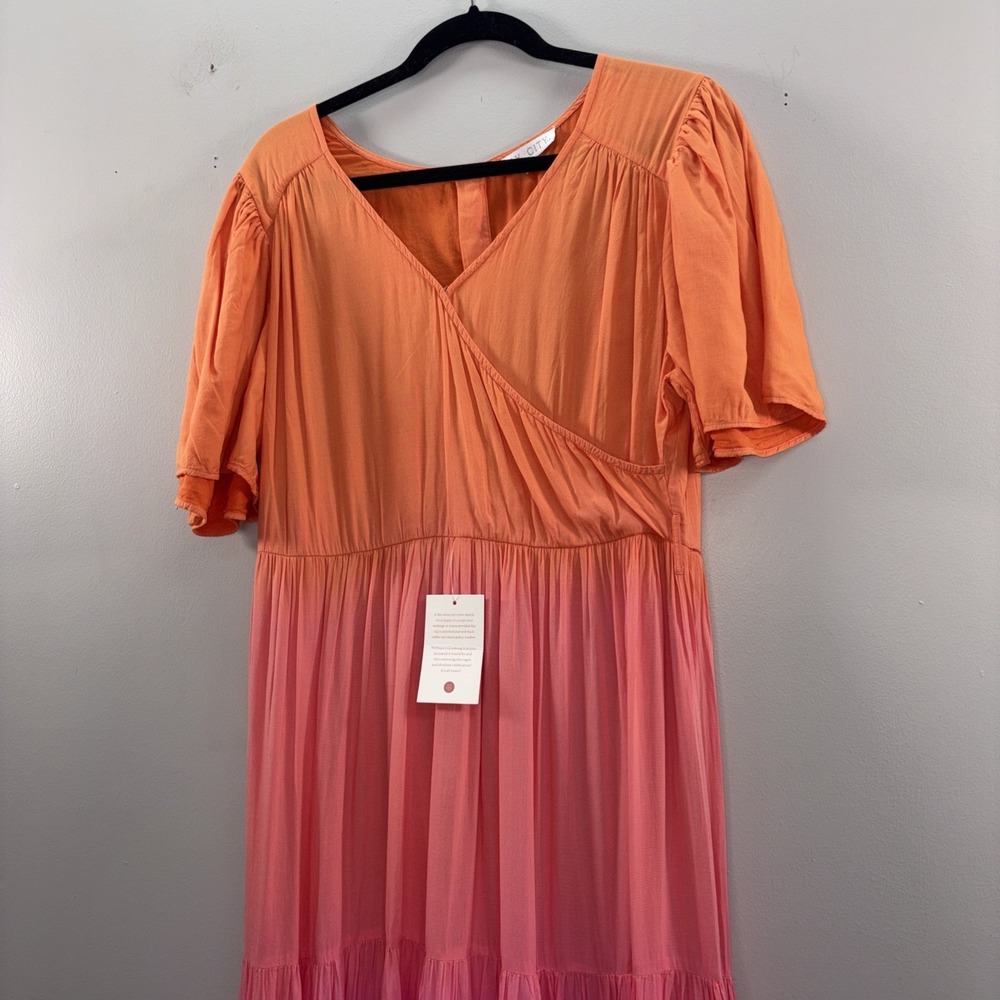 Ivy City Co Sunset Maxi Dress Tiered Pink Orange Womens XL Resort Summer *Read* - Picture 2 of 10